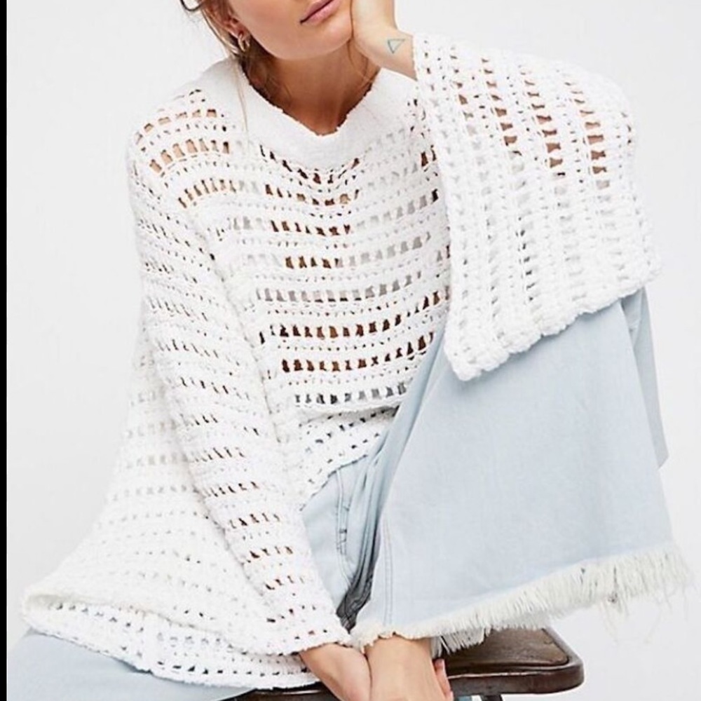 free people caught up crochet Women's White Knit Sweater